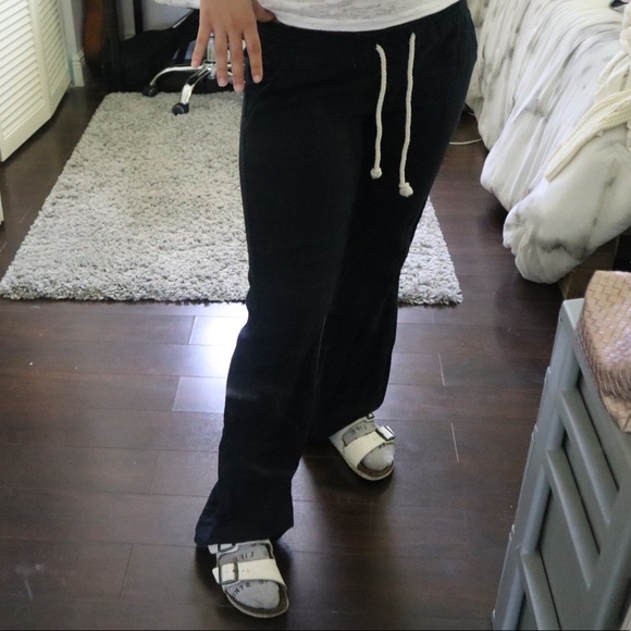 Roxy Oceanside Flare Black Linen Pants - Picture 4 of 5